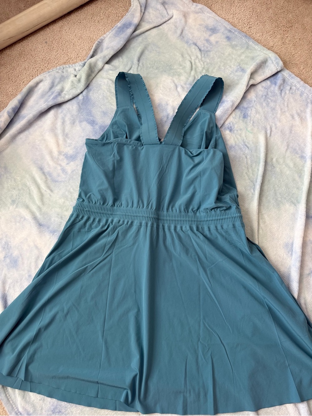 Athleta Teal Tank Mini Dress with Waist Tie - Picture 3 of 4